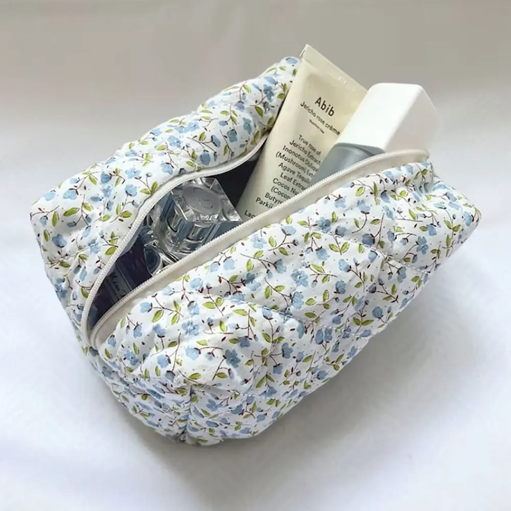 Storage Organizer Floral Puffy Quilted Makeup Bag Flower Printed Makeup Accessory Large Travel Cosmetic Bag Cosmetic Pouch