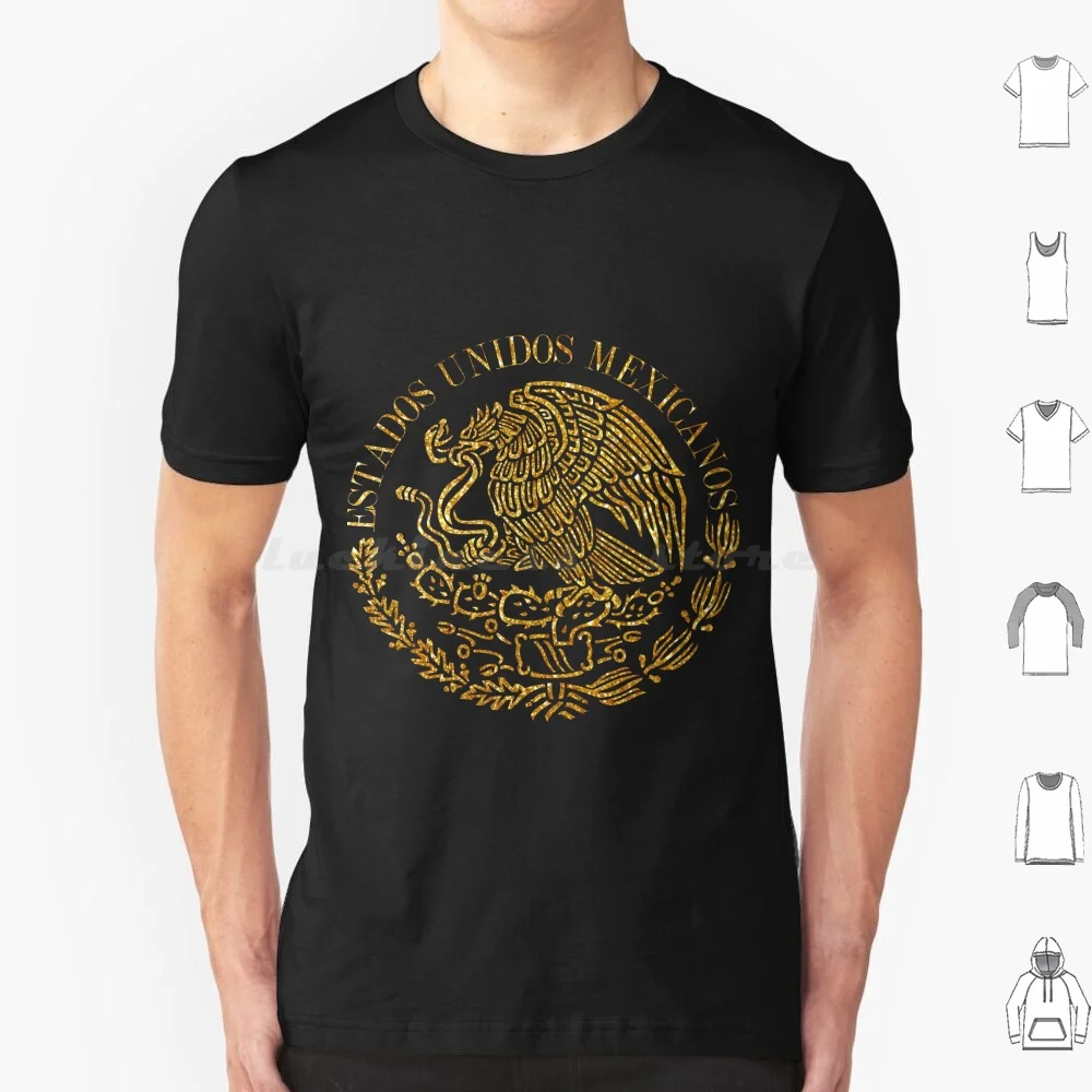 Gold Mexico Shield T Shirt 6xl Cotton Cool Tee Mexican Flag Emblem Emblem Of The Flag Of Mexico Gold Toned Shield Shield In