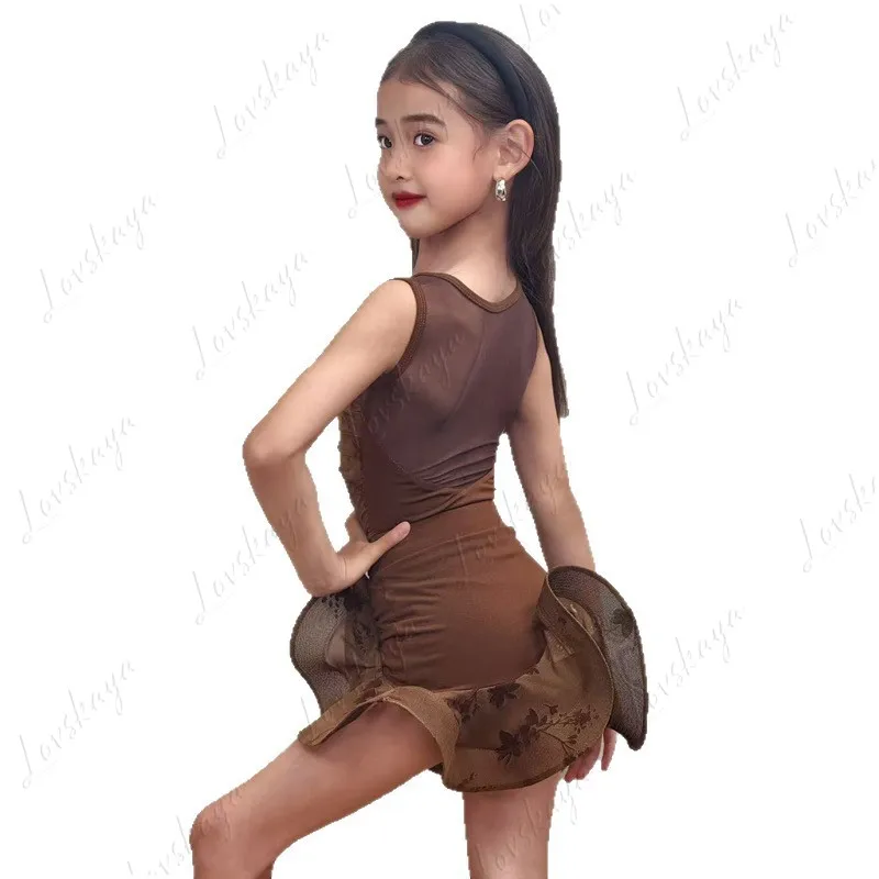 

Детский костюм для тренировок по латинским танцам, детский костюм для практики и выступлений из сетчатой ткани