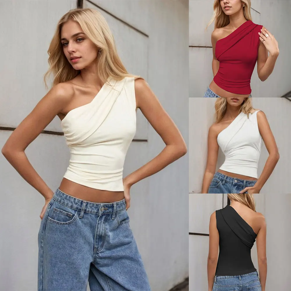 

Designer Asymmetric Neckline Cami Summer New Slim Fit Stretchy Top Multi-Color Options Women Daily