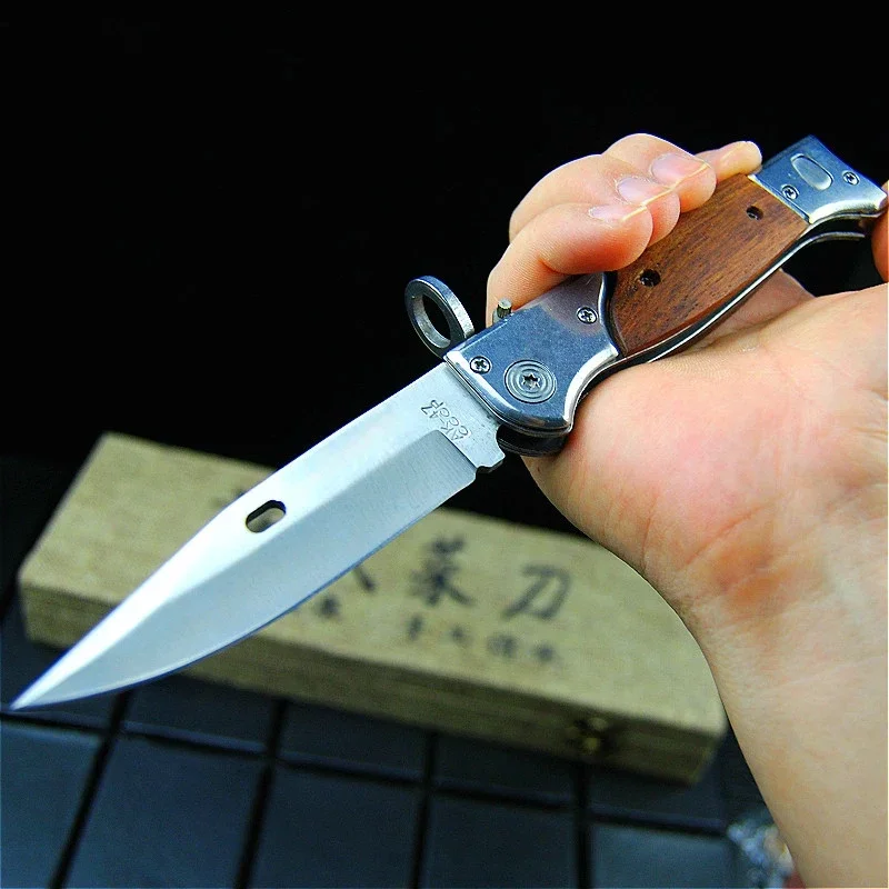 AK47 Style Assisted Opening Tactical Folding Knife 440C Blade Wooden Handle EDC Hunting Self Defense Rescue Sharp Knives