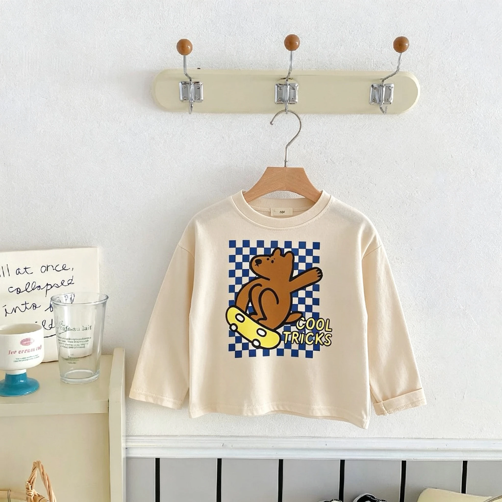 Spring/fall Kids Clothing Simple Cartoon Print Baby Girl Boy Long Sleeve T-shirt Tops Popular Design Children's Wear Base Shirt