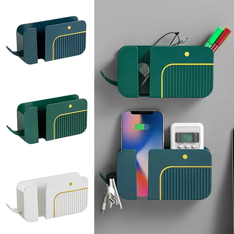 Caja de almacenamiento de Control remoto para teléfono móvil montada en la pared 2 en 1, estante de almacenamiento multifuncional, soportes de almacenamiento de desechos de pared