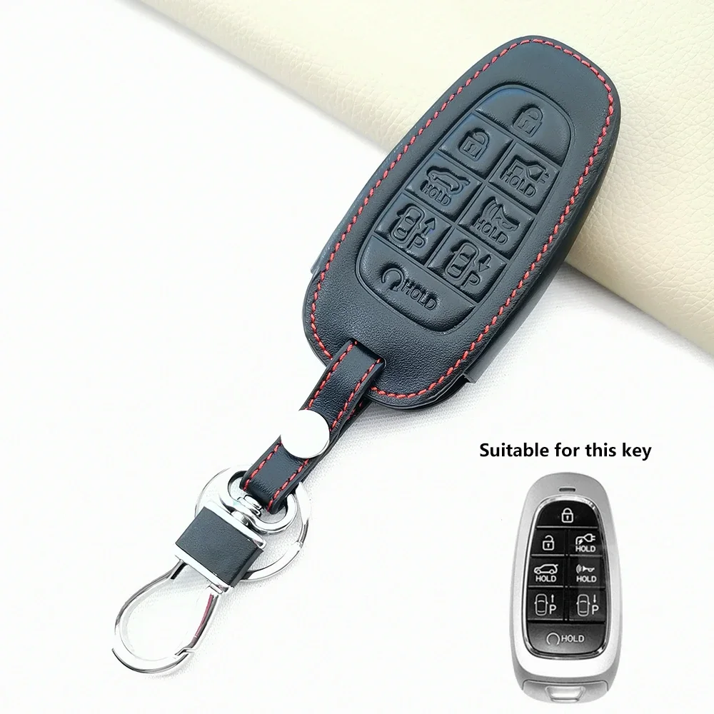 For Hyundai Sonata Nexo DN8 Santa Fe TM Tucson NX4 Staria Loniq 2020-2021 3 4 5 6 7 8 Buttons 100% Leather Key Fob Case Cover