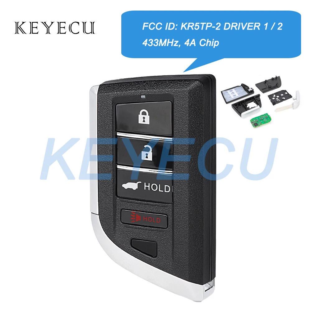 Keyecu FCC ID: KR5TP-2 Driver 1 Driver 2 For Acura RDX MDX 2022 2023 2024 4 Buttons Smart Remote Car Key Fob 433MHz With 4A Chip