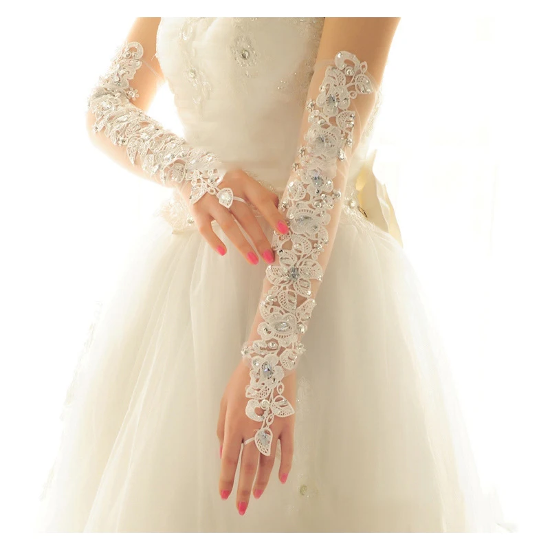 

Foreign trade bride gloves Long summer wedding sunscreen wedding dress gloves Lace gloves manufacturer wholesale supply