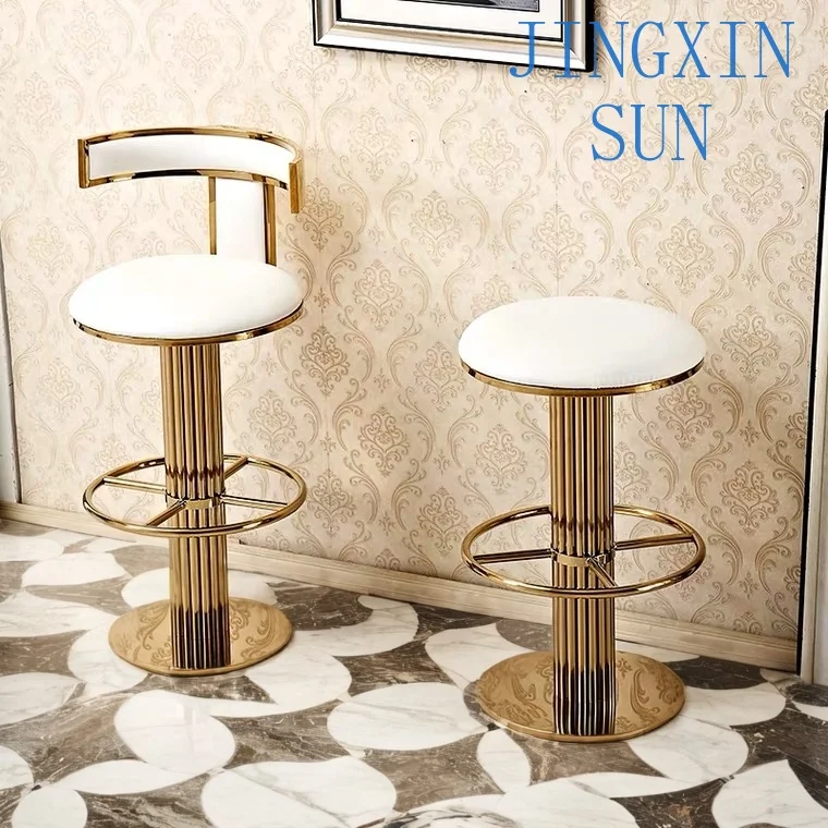 Home Furniture Modern T Shape Back Stainless Steel Gold Leather Stool Bar Vintage Barstool Chairs High Stool Bar Chair