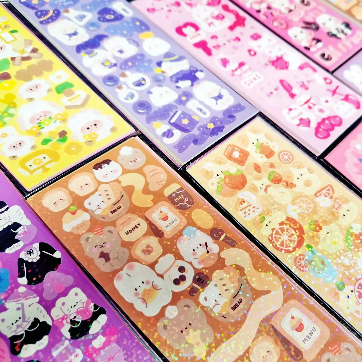 100 PCS KPOP Cuties Holo Sticker Pack - Shiny Cute Cartoon Themes - For Journaling Toploader Deco Seal with Kawaii Korean Style