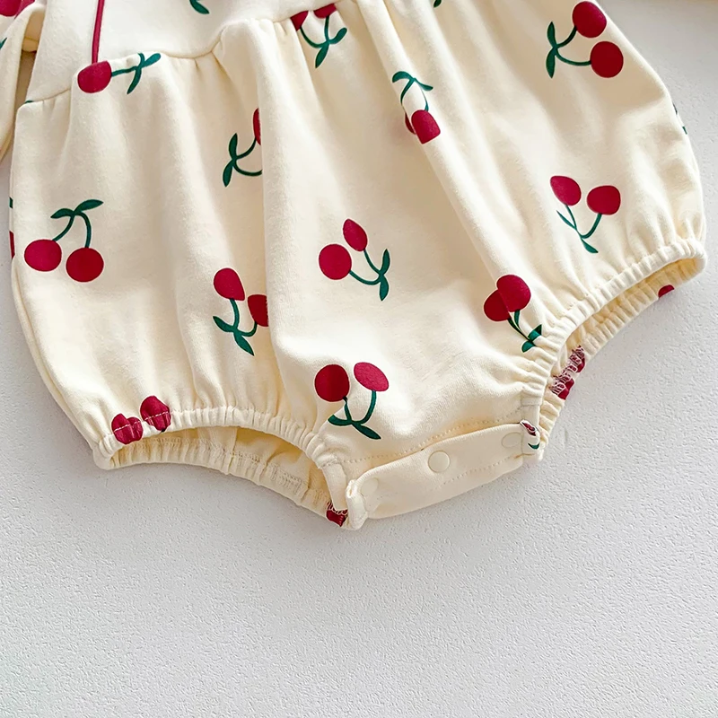 Pelele de primavera para niñas recién nacidas, ropa de bebé con estampado de cerezas y mariposas, mono de manga larga, ropa de escalada, ropa de