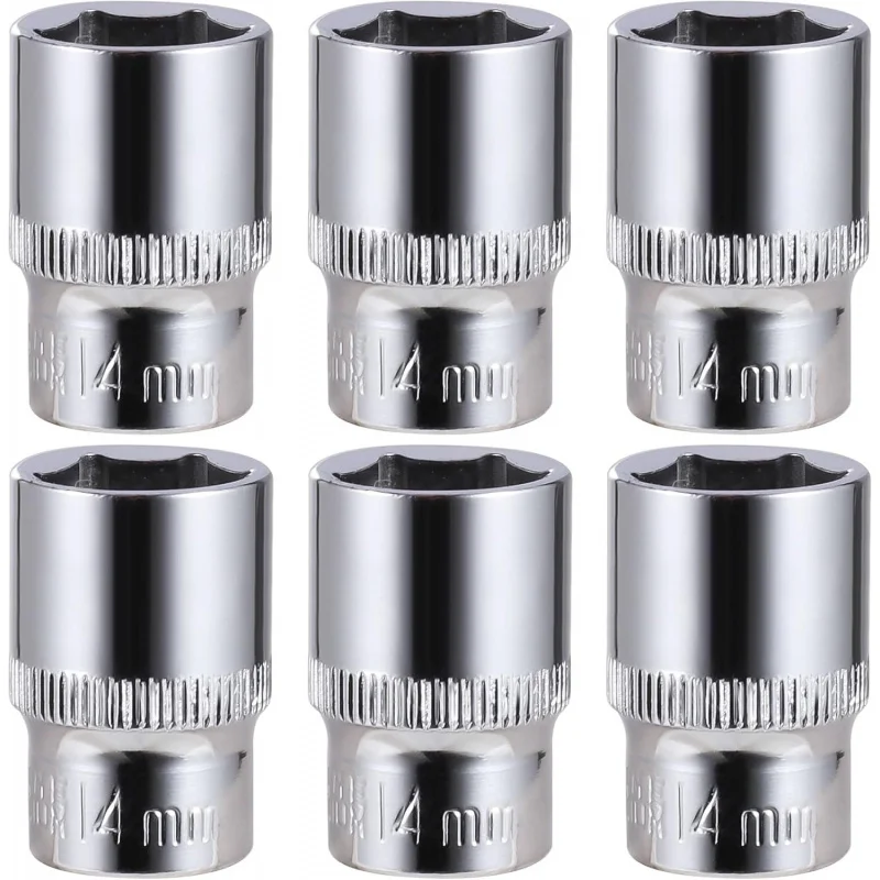 

6-Piece 14mm Shallow Sockets, 3/8-Inch Drive, 6-Point, Corrosion Resistance, Compatible with Ratchet Wrenches and
