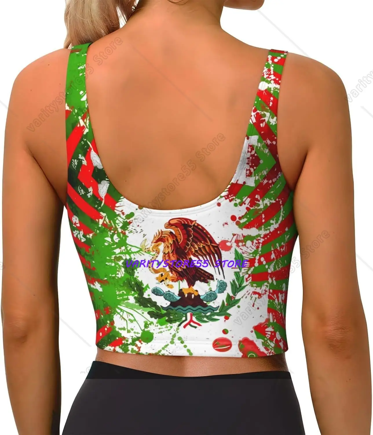 Mexican Flag Women's Sports Bras Yoga Crop Gym Tank Tops U Back Exercise Workout Top Removable Pads Fitness Sleeveless Shirt