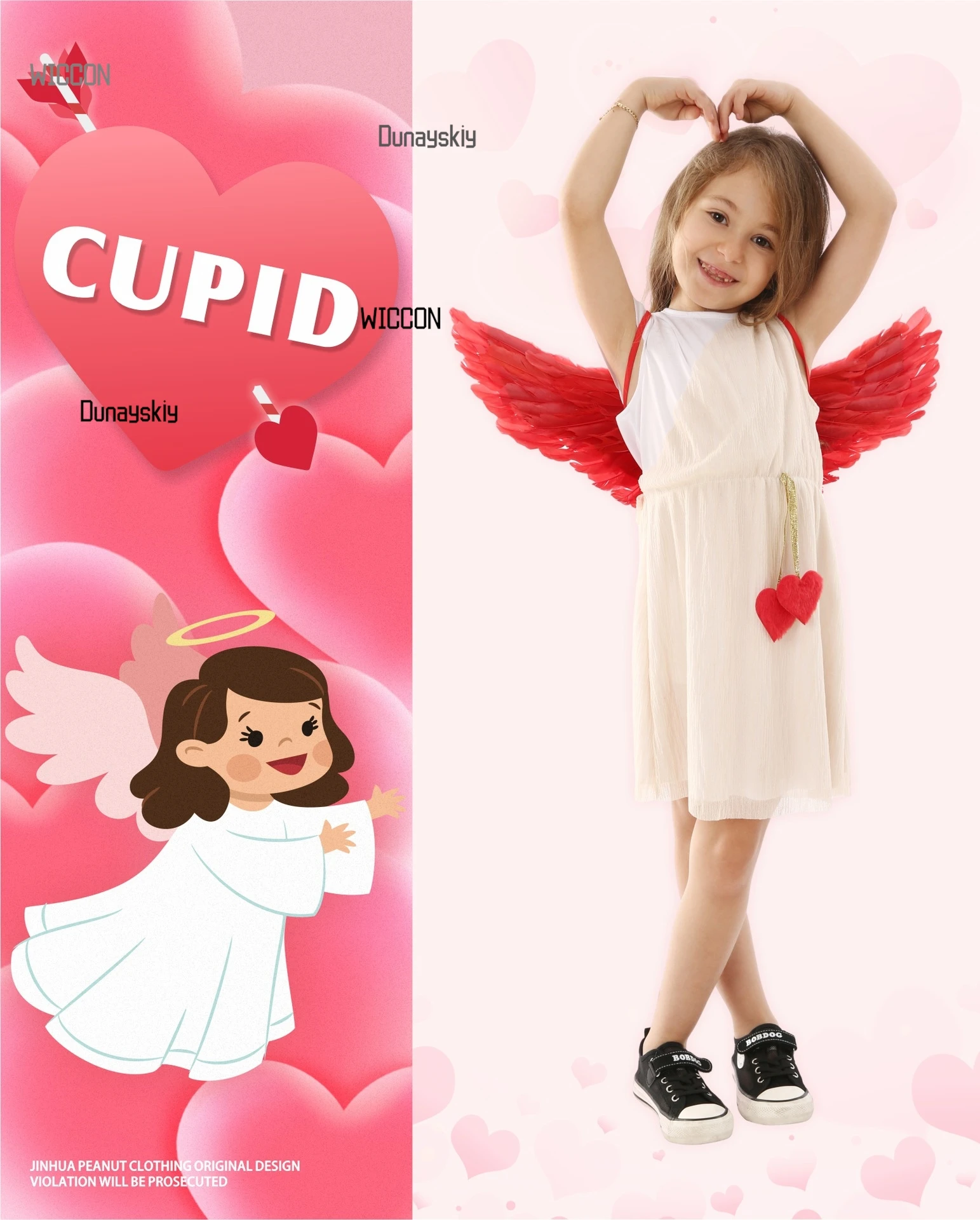 

2025 Valentine Cupid Costume for Kids - Golden Winged Harp & Heart Arrow Set Romantic Angel Party Outfit