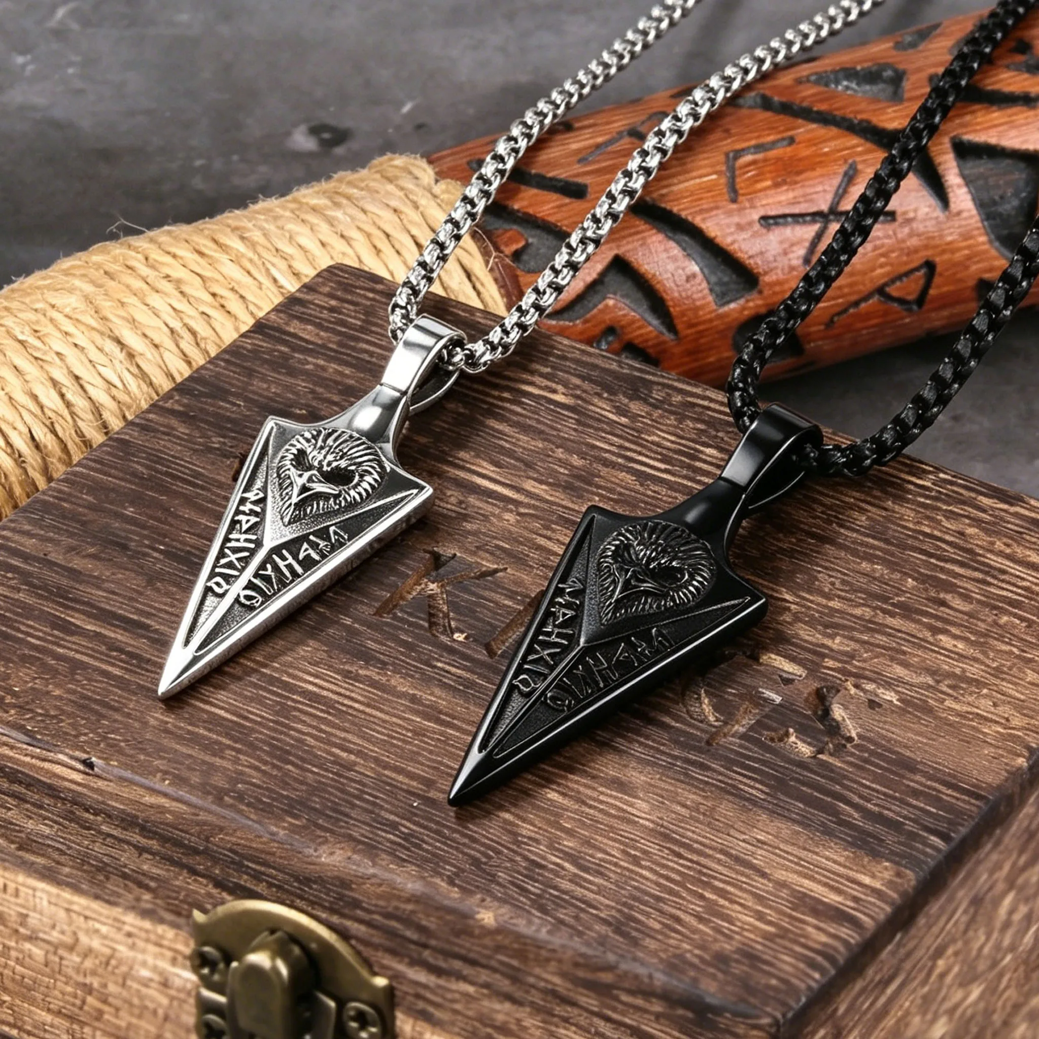 Viking Spear Head Necklace, Stainless Steel Norse Rune Pendant, Odin's Gungnir Talisman, Gift for Men Him Boyfriend