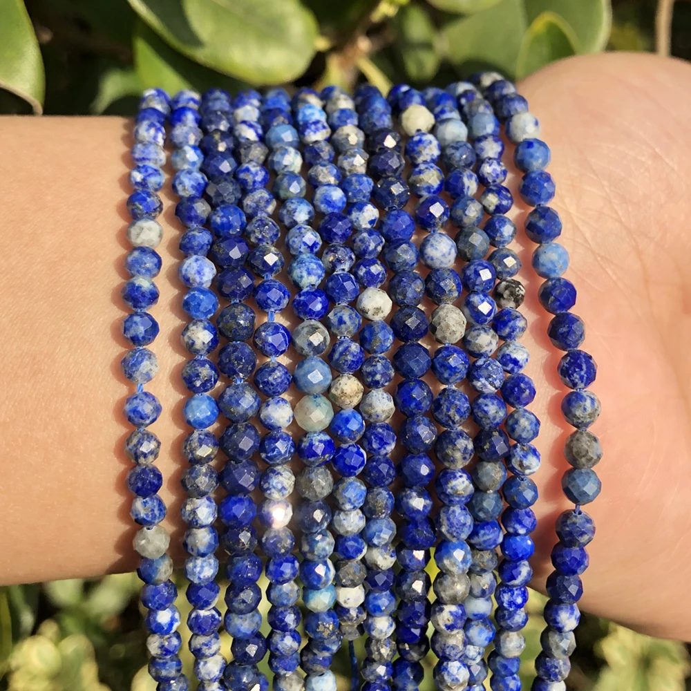 AA Natural Lapis Lazuli Bead Faceted Blue Stone Round Loose DIY Beads for Jewelry Making Handmade Bracelet 15inch 2/3/4mm