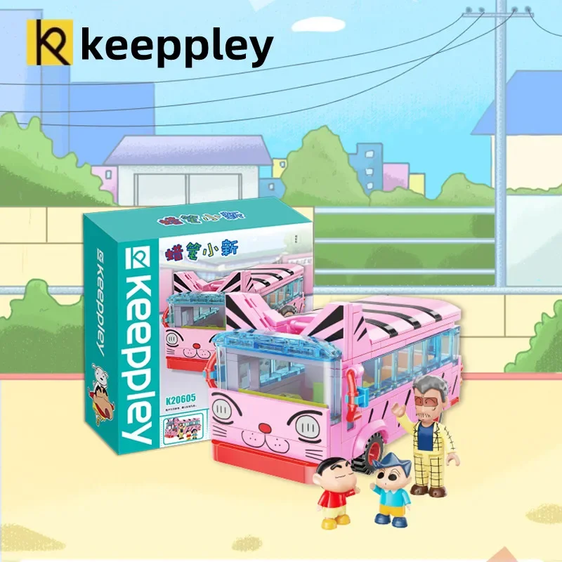 keeppley Crayon Shin-chan Cat School Bus Building Blocks DIY Toys Assembled Anime Car Model Ornaments Children’s Birthday Gifts