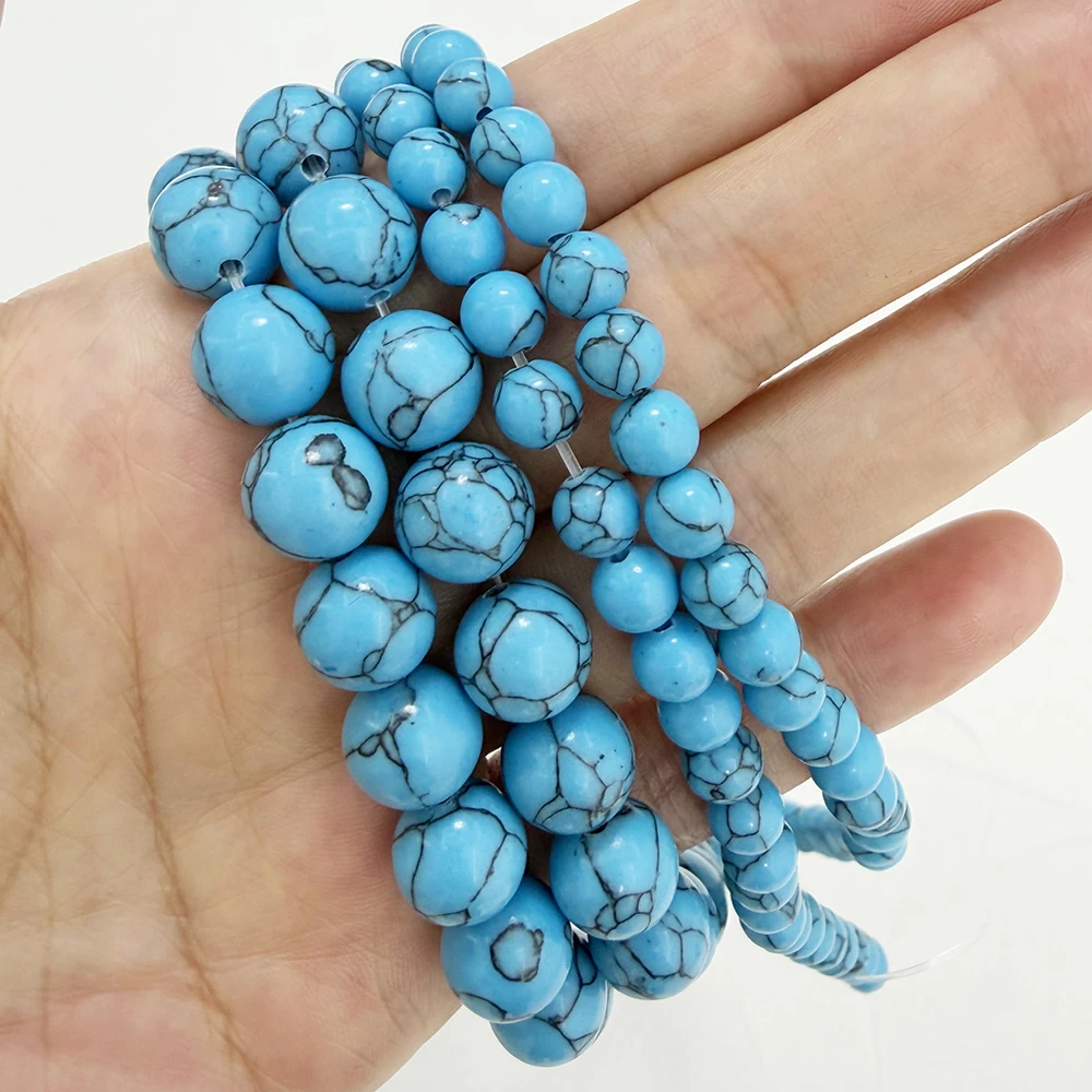 Natural Stone Chinese Blue Turquoise Round Loose Beads 15