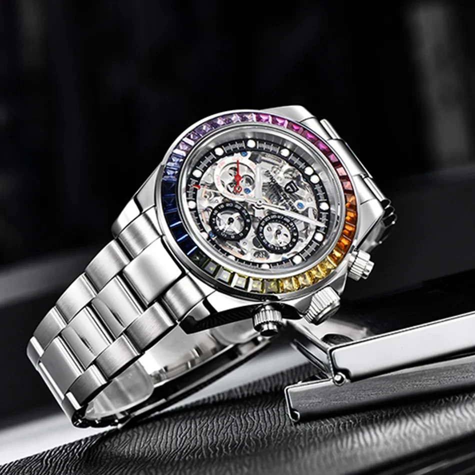 PAGANI DESIGN Original New 40MM Men Mechanical Watch Skeleton Sapphire Glass Stainless Steel 100M Water Resistance Mens Watchs