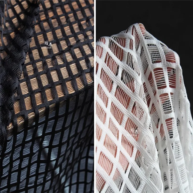 Network Novelty Woven Black and White Mesh Fabric Special Creative Mesh Bottoming Shirt Skirt Fashion Designer Fabric Fabric