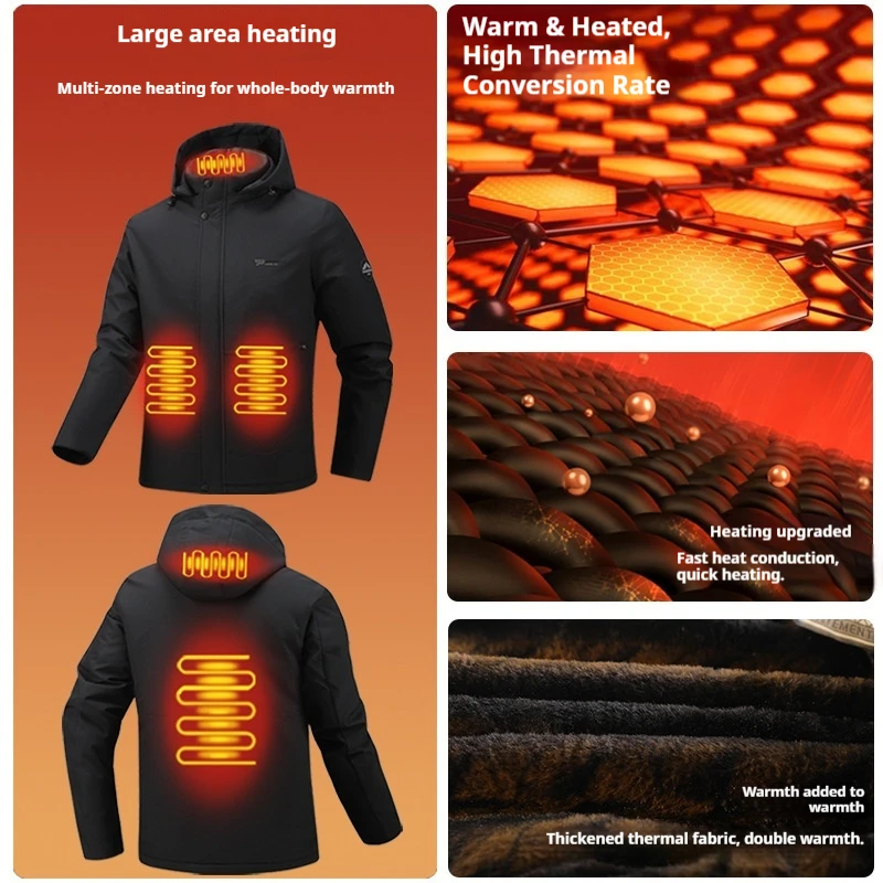 

Thickened Fleece Lined Hooded Men's Jacket Warm Business Style Winter Coat Dad Parka Coat Motorcycle Street Gear Outerwear