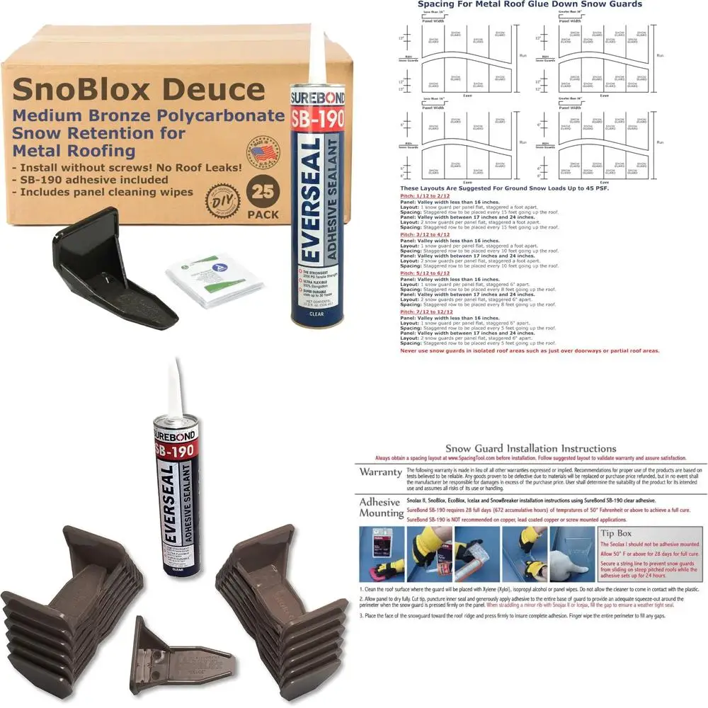 

Medium Bronze Metal Roof Snow Guards, 25 Pack with Adhesive, Corrugated Steel Roofing Protection