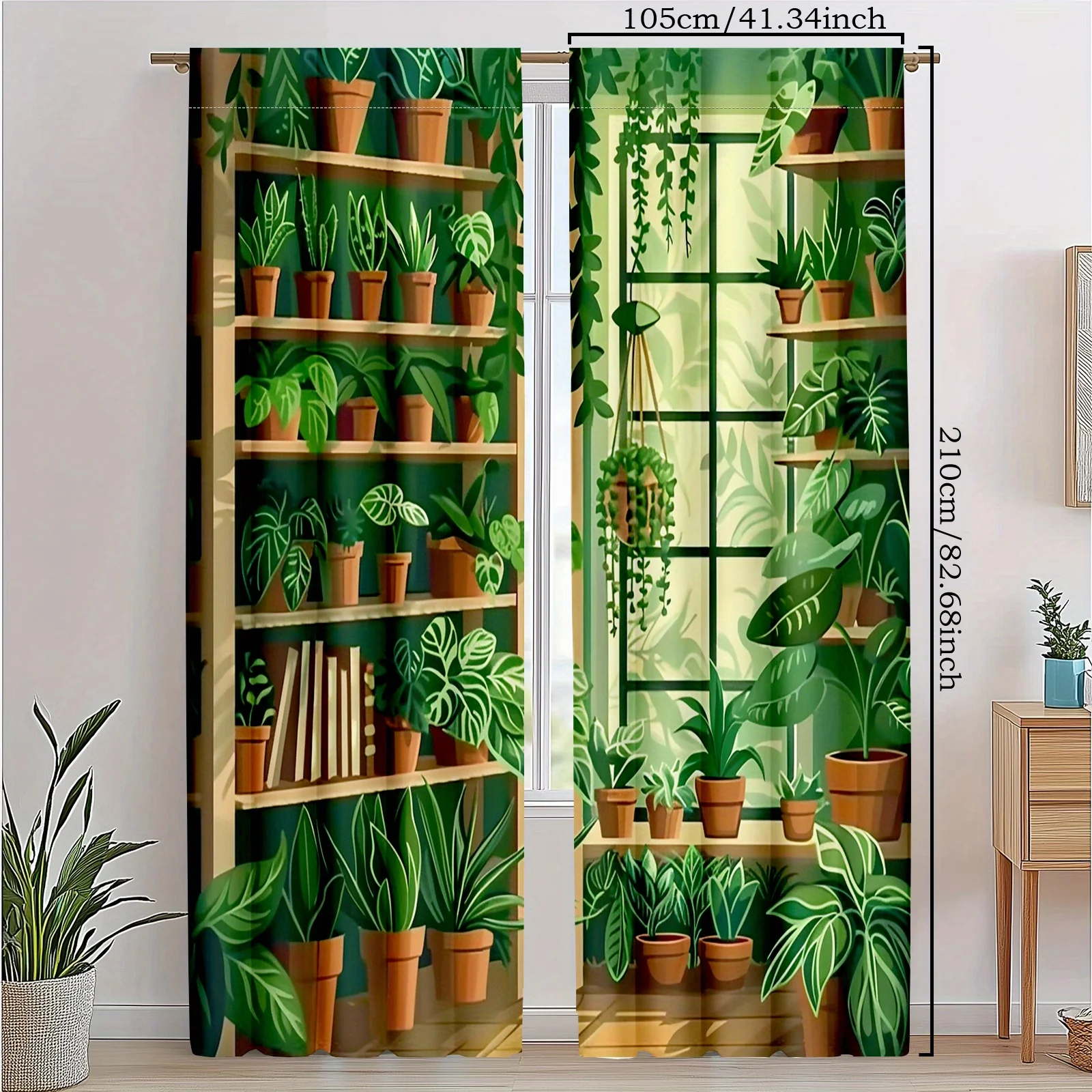 2pcs Green Plant Shelf Blackout Curtains Indoor Garden Window Drapes for Living Room Botanical Decor 2 Panel Set