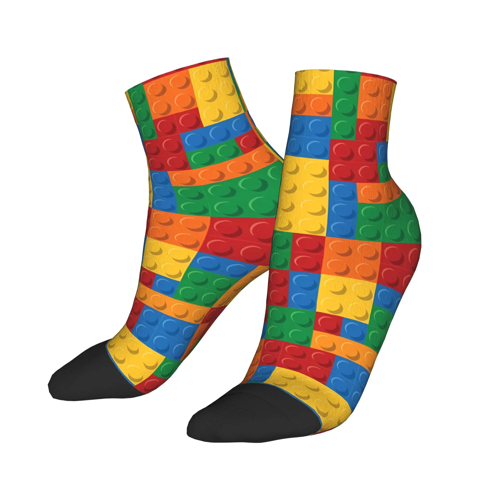 Vintage Primary Color Building Blocks Pattern Casual Socks Men Leisure Quality Soft Ankle Socks Spring Outdoor Anti Slip Sock