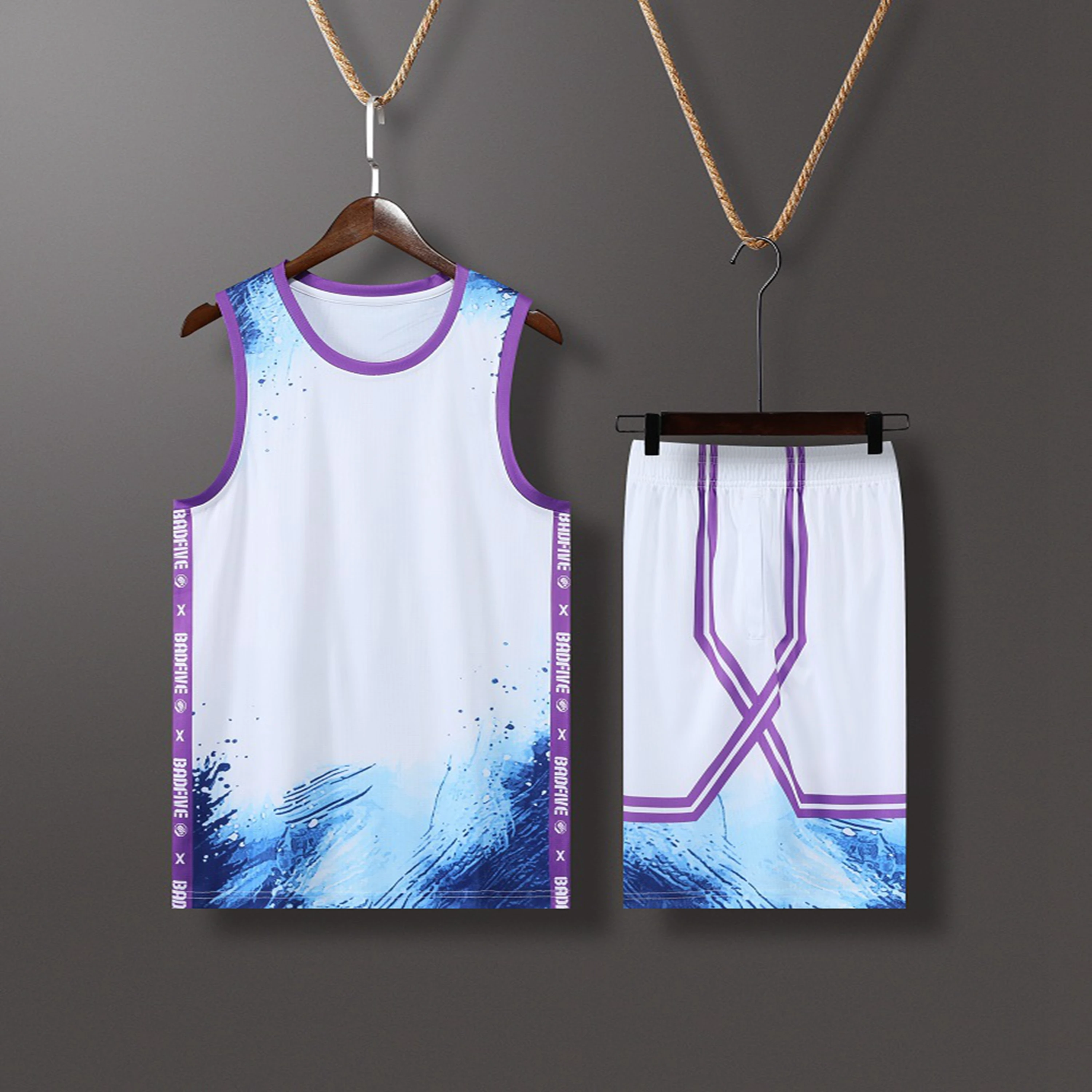 

Men Basketball Suit Quick Dry Breathabll Sports Fitness Sleeveless Jersey Gradient Color Fashion Team Training Sets 7XL