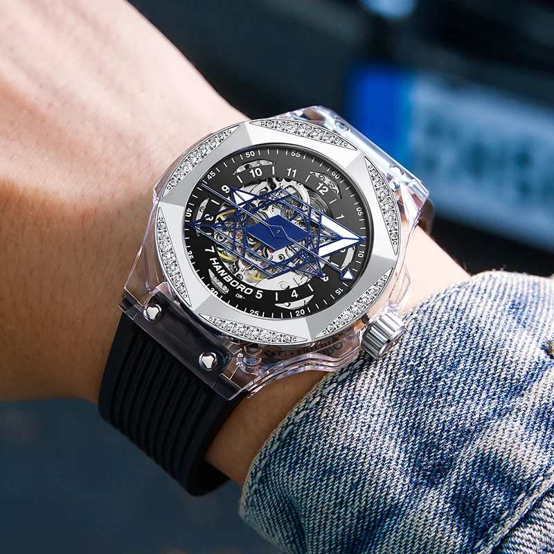 HANBORO Tattoo Watch Men's and Women's Mechanical Watch Fully Automatic Transparent Hollow Watch