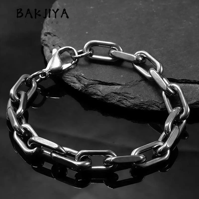 New 8mm Solid Titanium Urban Industrial Chain Bracelet For Men | Waterproof No-Rust Hypoallergenic Bracelet, Fashion Hip Hop Men