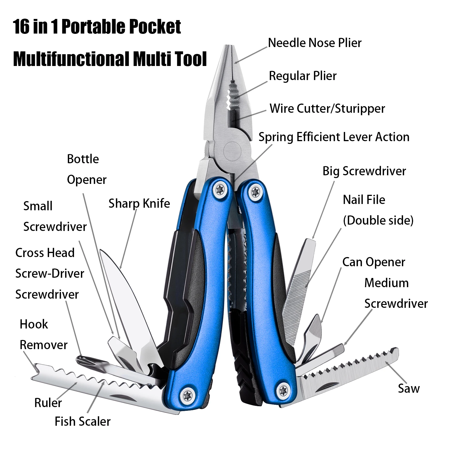 Portable Pocket Multitool Pliers Camping Knife Hunting Knife with Holster and Nylon Sheath for Outdoor Fishing Hunting Hiking