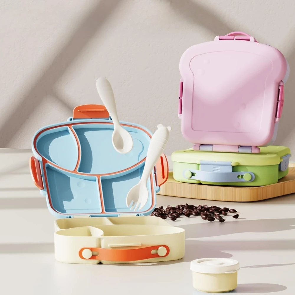 Bento Box for Kids School Lunch Box with Utensils and A Dipping Bowl Leak-Proof 4 Compartments with Carrying Handle