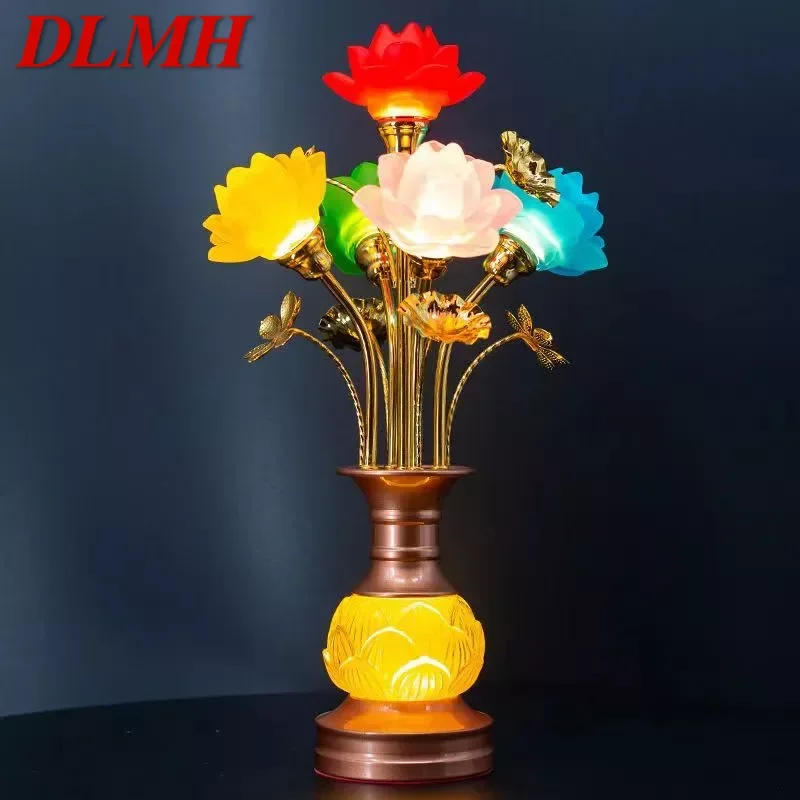 

DLMH Colored LED Lotus Table Lamp For Buddha Lamp Household Buddha Hall Lamp Glass Lamp Temple Worship Buddha Front Lamp