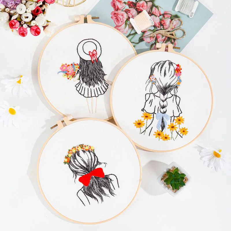 Łatwy szkic dziewczyna DIY zestaw do haftowania robótki dla początkujących Cross Stitch zestaw startowy Handmade krawiectwo prezent artystyczny hurt