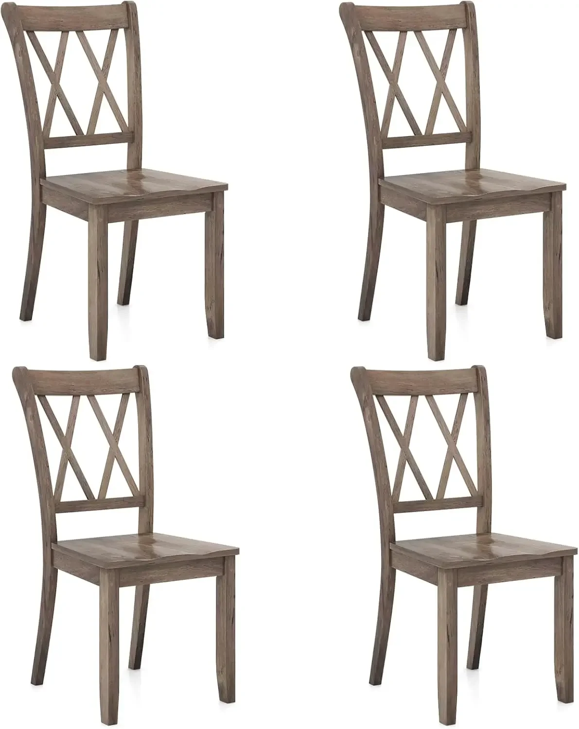 Set of 4 Dining Chairs, Rubber Wood Dining Room Side Chair w/Ergonomic Seat, Armless Chair for Home Kitchen, Dining Room, Brown