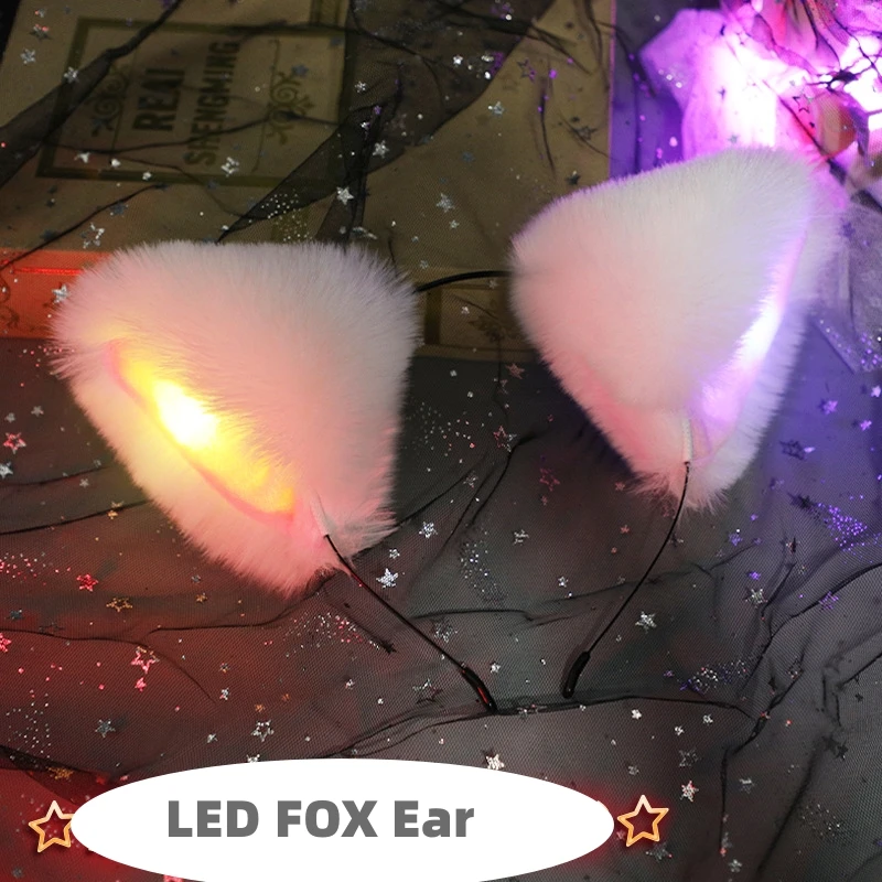 Anime 2024 New Simulated Animal LED Ear Party Flash Hair Accessories Plush Cat Ear LED Glow Maid Headwear Cute Fox Ear Hair Hoop