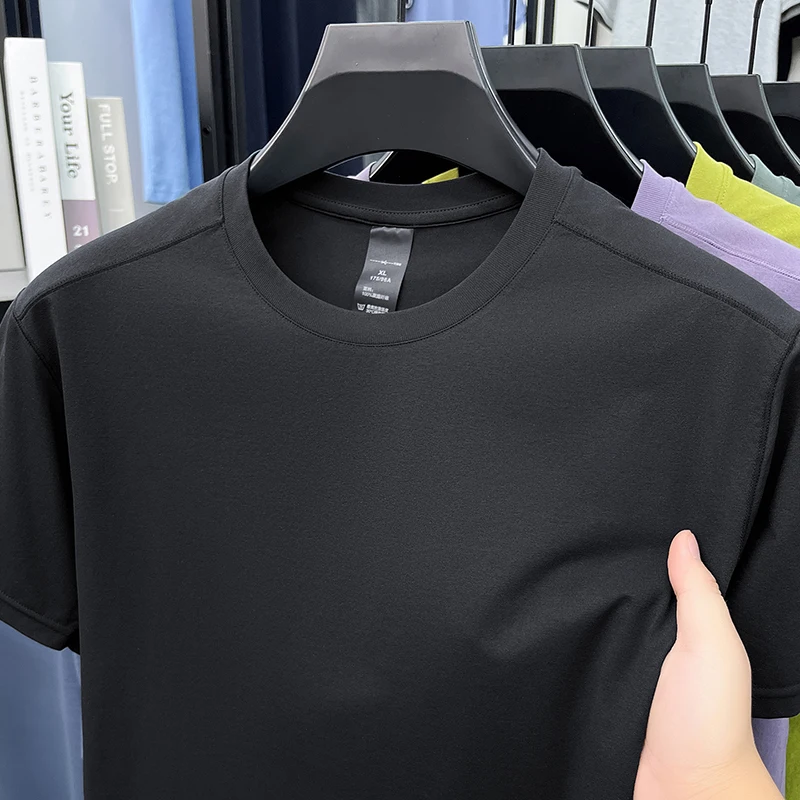 Fashion Casual Men Summer New Short-Sleeved T-Shirt Round Neck Solid Color T-Shirt Multiple Color Options Trend Men's Clothing