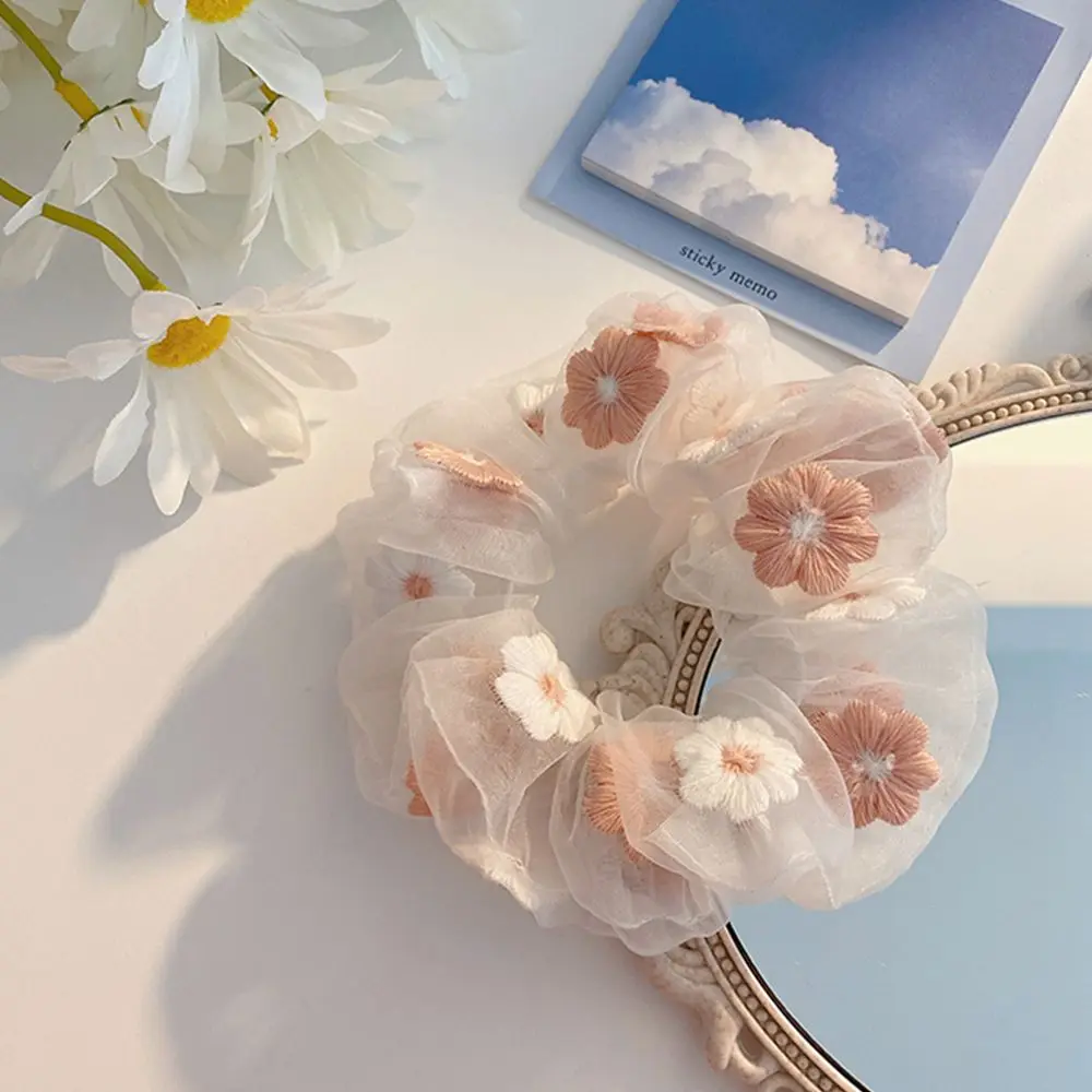 Accessoires de cheveux pour filles tendance : Élastiques à cheveux, attaches pour queue de cheval, chouchous, avec broderie florale