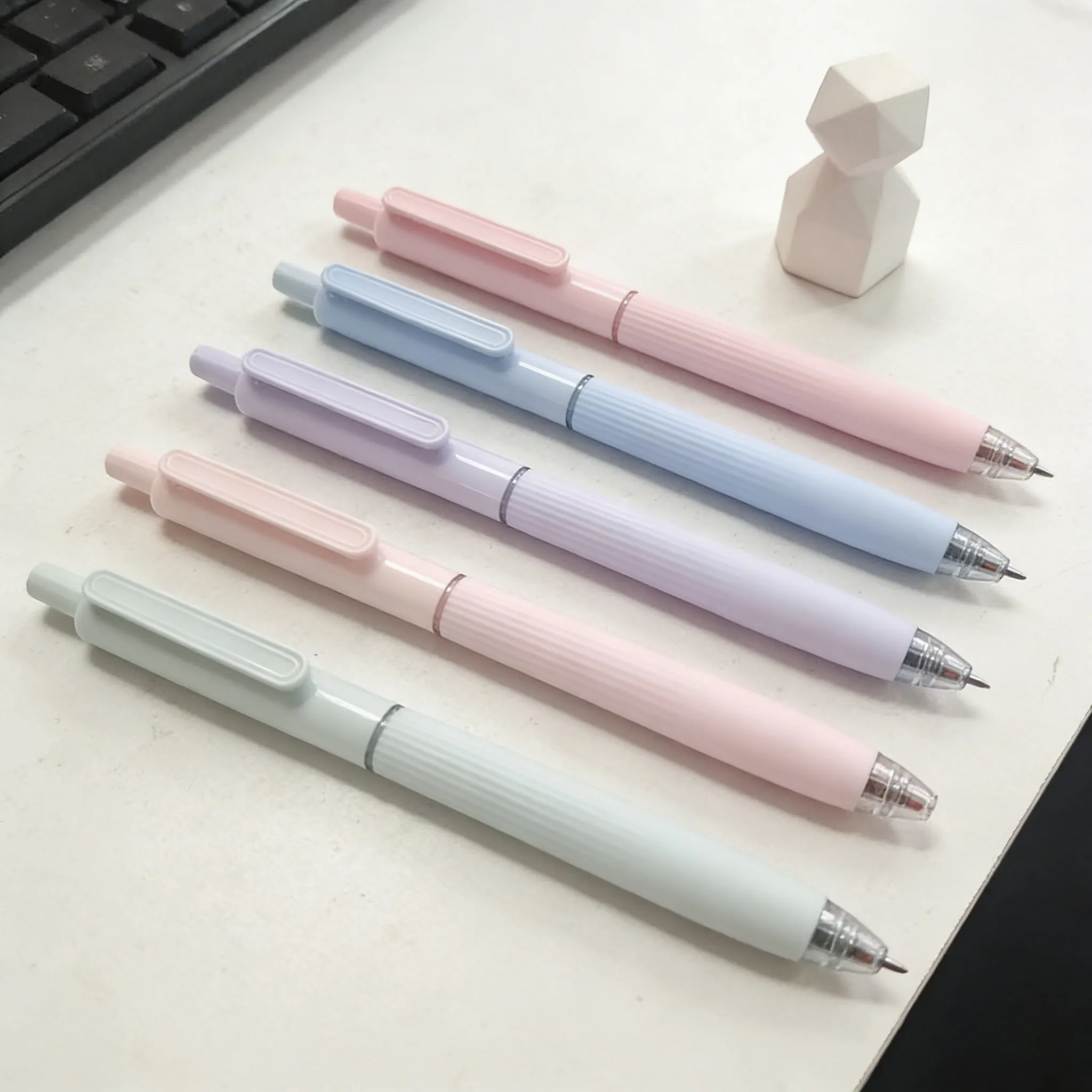 Macaron Morandi Color Press Gel Pens,Vertical Striped Frosted Retractable Pens, Quick-drying Smooth Writing for Office, School