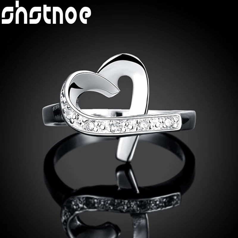 

SHSTONE 925 Sterling Silver AAA Zircon Love Heart Ring For Women Charm Fashion Jewelry Wedding Engagement Party Birthday Gift