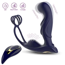 Prostate Massager Anal Butt Plug For Man Testicle Stimulator Penis Cock Vibrator Delay Ejaculation Ring Sex Toys For Men Couple