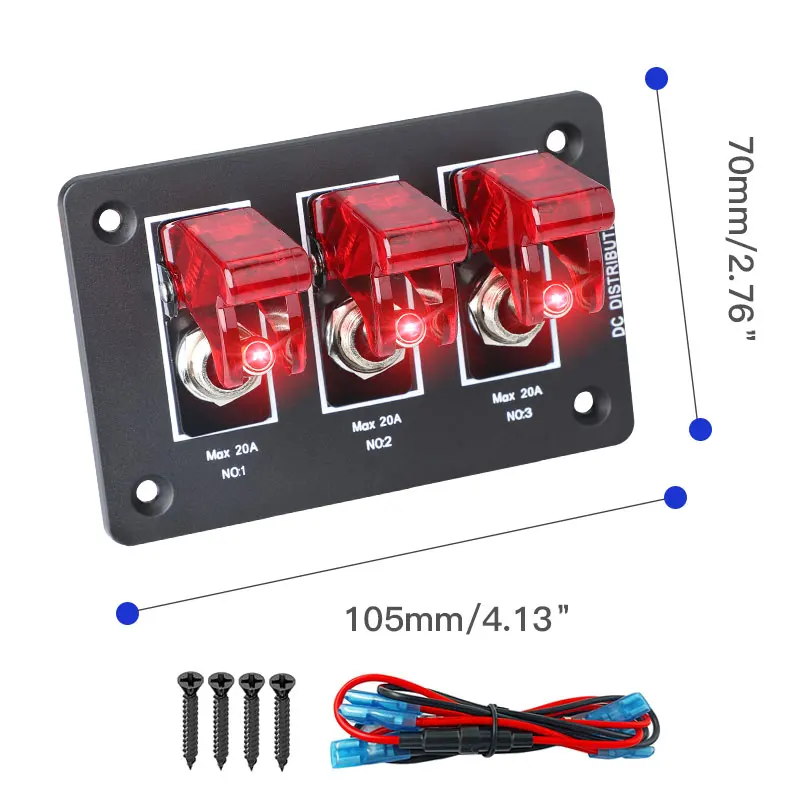 Panel de interruptor de palanca basculante de alta resistencia, cubierta roja de encendido/apagado, 2 pines, automotriz, coche, barco, autocaravana,