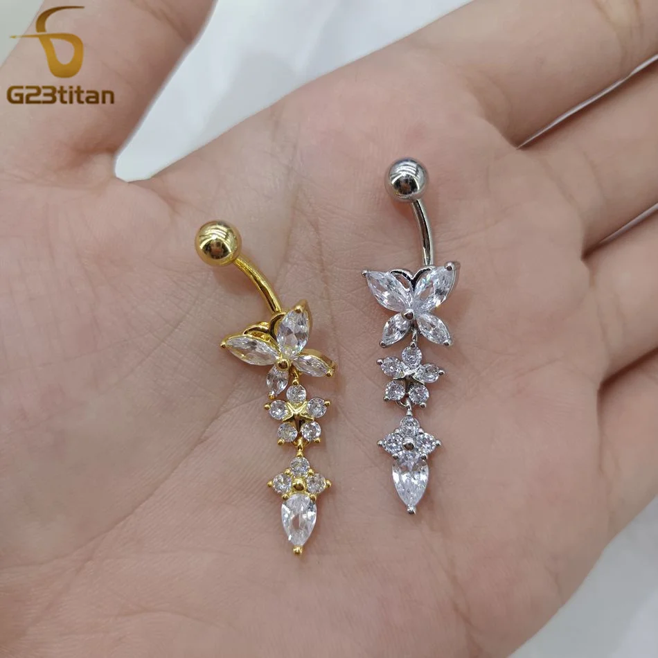 CZ Zircon Butterfly Dangle Belly Button Ring, Gift