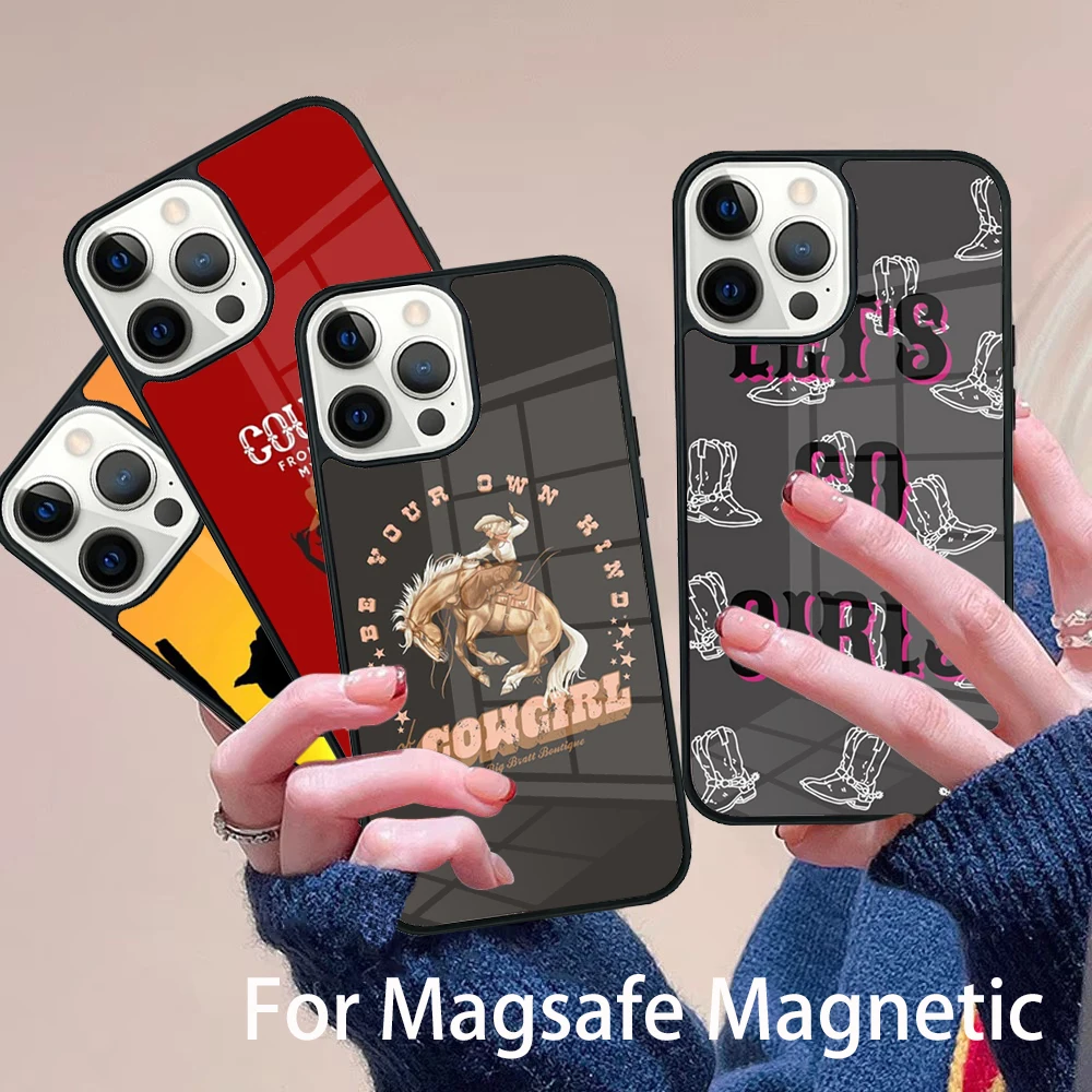 

Rider Rodeo Cowgirl Phone Case Magesafe Magnetic Wireless Charge Cover For IPhone 16 11 12 13 14 15 Pro Max Plus Mini
