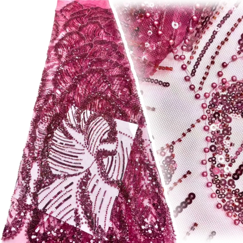

Luxury African Beaded Lace Fabric 2026 High Quality French Nigerian Mesh Sequin Lace Fabric for Party Evening Dress Sewing 2214