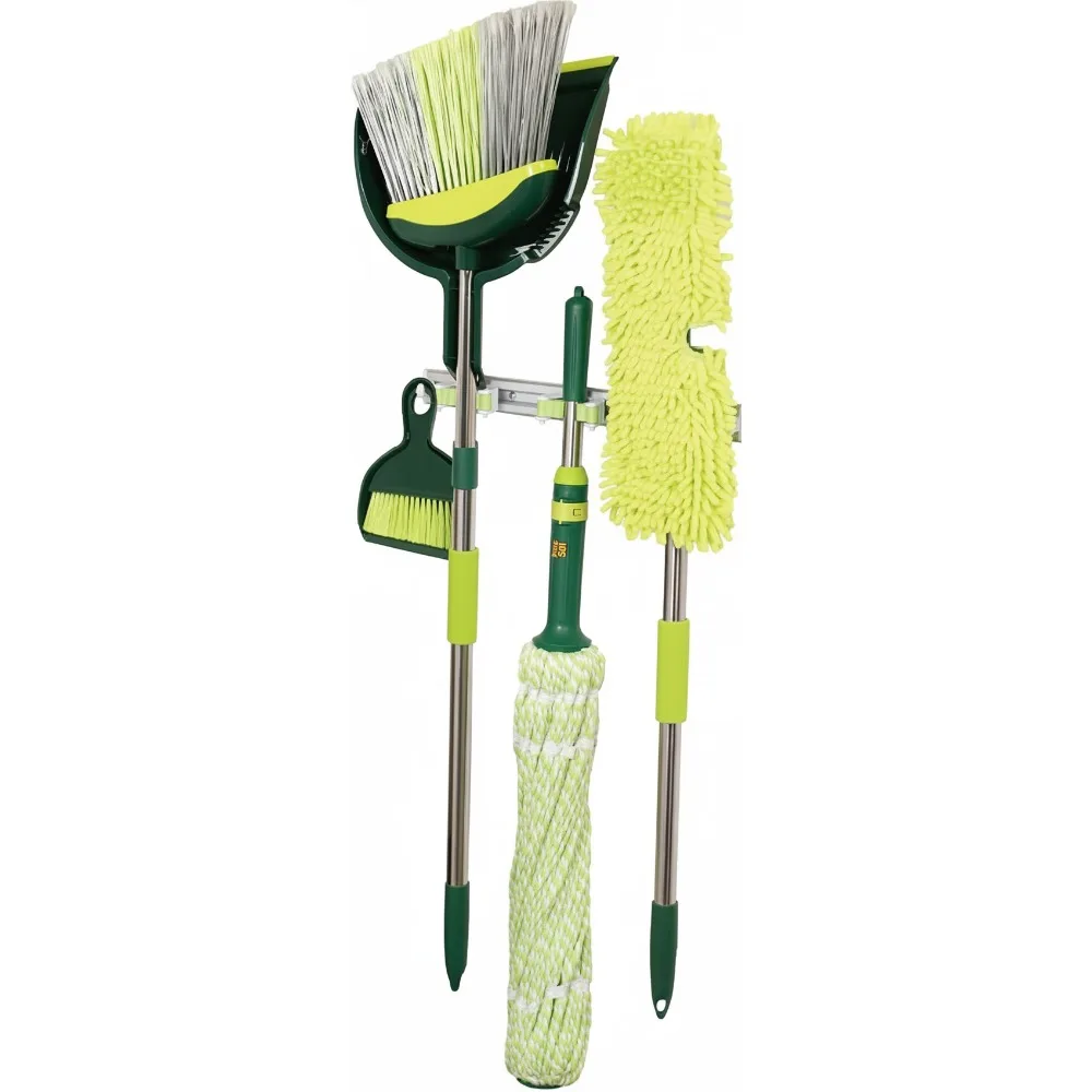 

7-Piece All-in-One Floor Cleaning Kit with Angled Broom, Twist & Microfiber Mops, Wall Mount Storage - Home Essentials