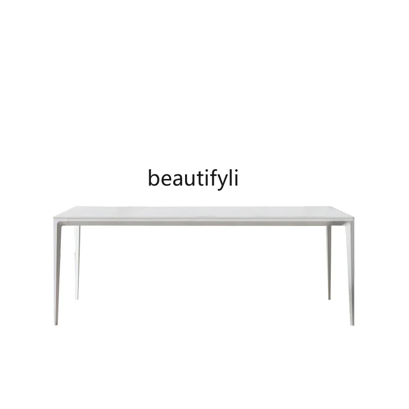 

Delifeng Stone Plate Dining Tables and Chairs Set Pure White Aluminum Alloy Italian Household Small Apartment Rectangular Table