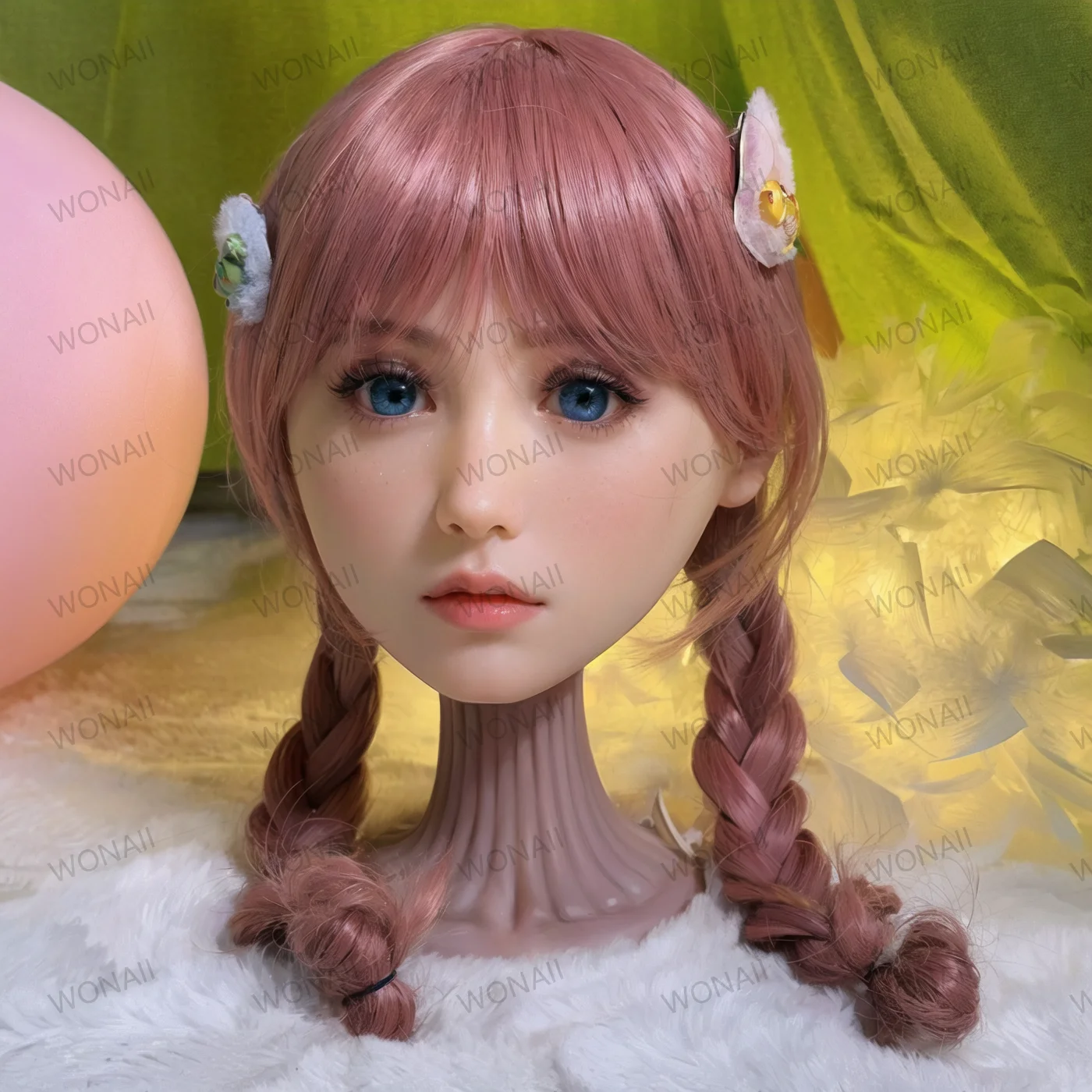 

Adult cosmetics and jewelry showcases model heads, male adult toys, special mouth channels - including matching wigs and colored