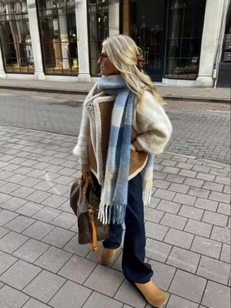 AW Faux Leather Fur Vest For Women Elegant Turndown Collar Sleeveless Warm Jackets Winter Chic Casual Female Waistcoat Vests