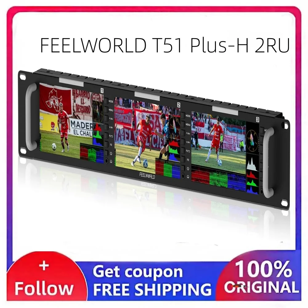 FEELWORLD T51 Plus-H 2RU Triple 5.5 Inch Broadcast Rack Mount Monitor