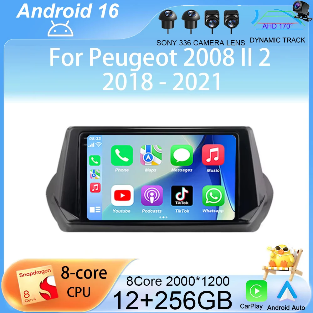 

Автомагнитола Android 16 Carplay Auto для Peugeot 2008 II 2019-2021 с GPS, мультимедиа, камерой 360, видео, 4G+WiFi, DSP